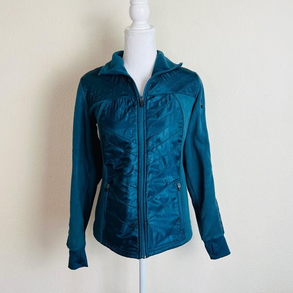 Old Navy Active Teal Blue Puffer Fleece Pocket Zip Up Jacket Coat - Picture 1 of 5